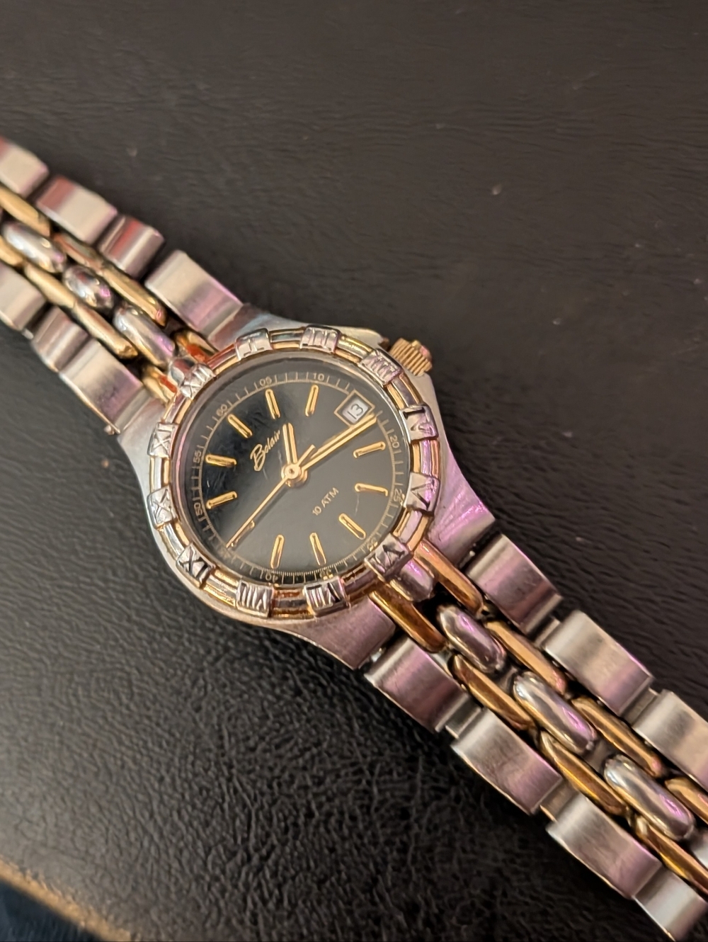 Vintage Y2K Belair Watch with Black Dial And Goldtone Accents